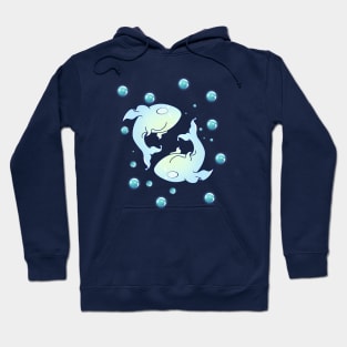 Two Kawaii Light Blue Fish with Bubbles Hoodie